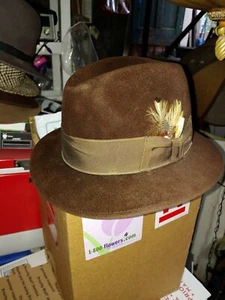 Mens Hat By Mallory/Stetson Brown 100% Wool* With Ribbon&feathers!  Nice Hat  - Picture 1 of 11