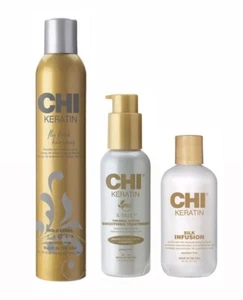 Chi Keratin Hair Spray 10oz,Smoothing Treatment 3.92oz & Silk Infusion 6oz(TRIO) - Picture 1 of 5