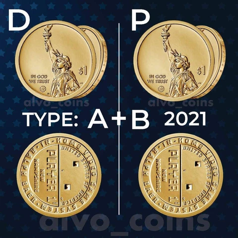 2021 American Innovation$1. New Hampshire. Uncircul. coins Mint P&D Type A+B Set Cover