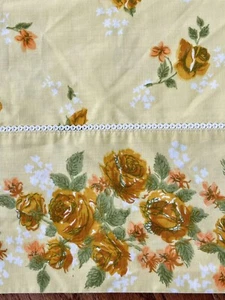 Vintage 70s Cannon Monticello Muslin Twin Flat Sheet Yellow Rose Floral Flowers - Picture 1 of 6