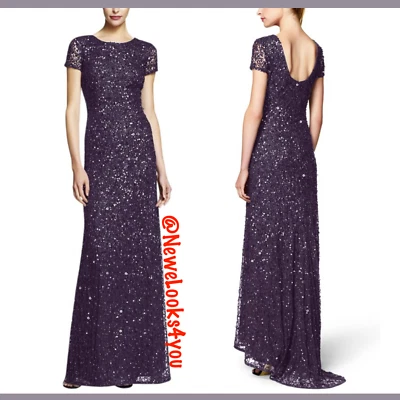 NEW Adrianna Papell Scoop Back Sequin Gown in Amethyst/Gunmetal [SZ 4 ] #N153 - Image 1 of 4