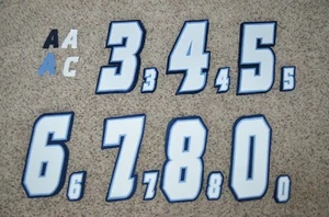 WHITE-LT BLUE-NAVY Hockey Jersey Back + Sleeve Tackle Twill Number Set Kit 183 - Bild 1 von 1