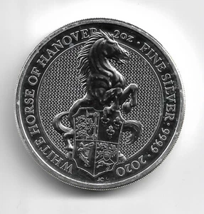 Queens Beasts 2020 - White Horse of Hannover - Five Pounds - Moneda de plata - 2 OZ - Imagen 1 de 2