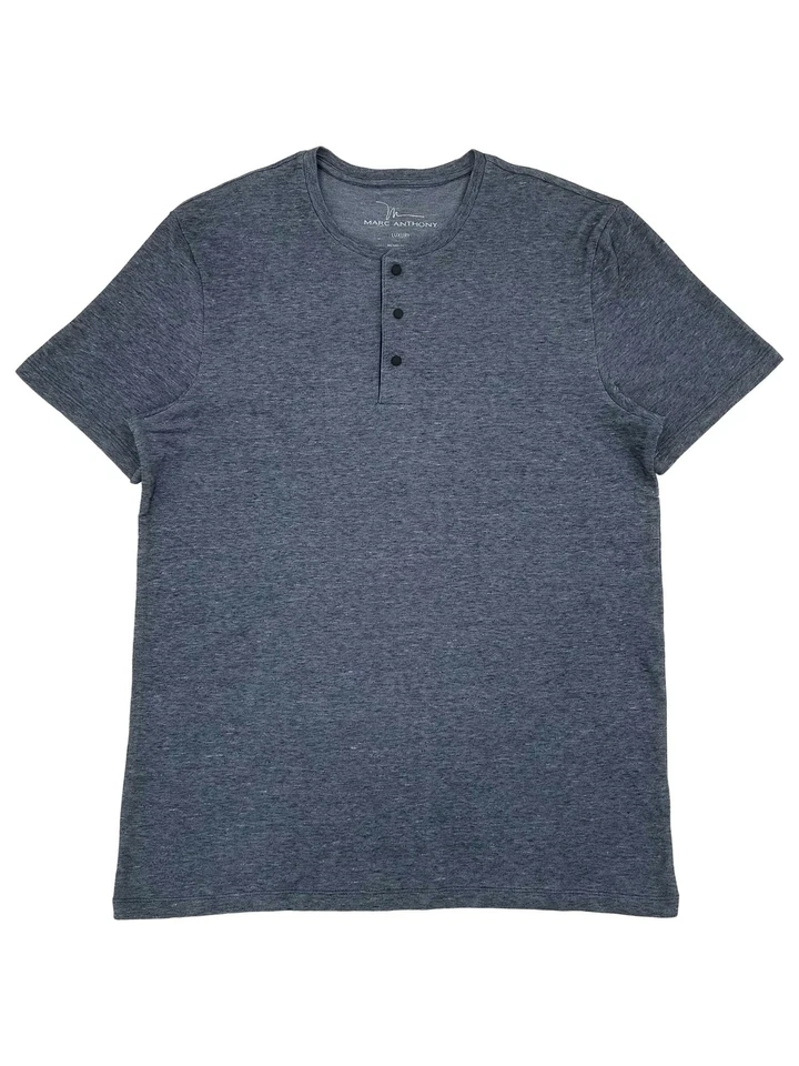 Marc Anthony Mens Navy Blue Heather Short Sleeve Snap Henley Shirt - Image 1 of 1