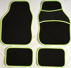 BLACK MATS WITH FLUORESCENT GREEN TRIM FOR AUDI A1 A2 A3 A4 TT Q3 - Picture 1 of 1