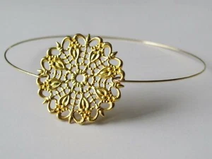 Gold Bracelet Filigree Bangle Stackable Boho Beach Dainty Gold Thin Medallion  - Picture 1 of 5