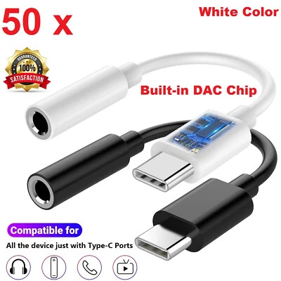 USB-C Type-C to 3.5mm Female AUX Headphone Jack Adapter Cords Universal White - Image 1 of 4