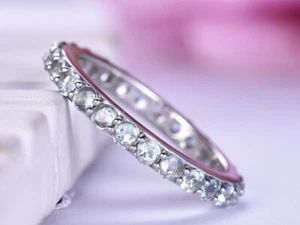 2Ct Round Cut Simulated Aquamarine Engagement Band Ring In 14k White Gold Plated - Picture 1 of 6