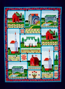 Village Farm Barn Patchwork Nursery Quilting Fabric Panel Jim Shore 36“x44“ - Picture 1 of 3