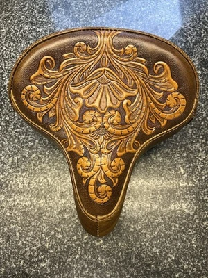 ASIENTO DE BICICLETA PERSONALIZADO CUERO MECANIZADO 10" X 10" CRUISER LOWRIDER BICICLETAS MARRÓN Foto 1 de 4