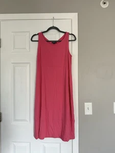Eileen Fisher Vibrant Fuscia Hot Pink Midi Dress Flowy Sleeveless Lagenlook - Picture 1 of 8