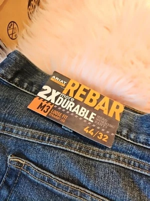 Pantalones de mezclilla de trabajo Ariat Rebar M5 para hombre 44x32 ligeros elásticos de pierna recta nuevos con etiquetas Foto 1 de 4