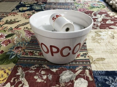 New Ceramic Popcorn Bowl+Salt Shaker-White+Red Letters,Tabletops Unlimited - Image 1 of 4