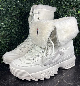 Fila Disruptor Shearling Women's Trainer/Boot Shoe 7.5 White Fold Down 90s - Picture 1 of 10