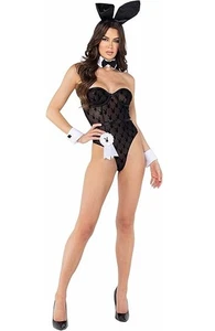 Roma Womens 8Pc Playboy Sheer Outfit Bunny Costume X-Large Size In Black - Picture 1 of 2