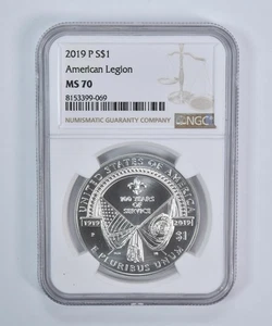 2019-P American Legion Commemorative Silver Dollar MS70 NGC Brown Label *9362 - Picture 1 of 5