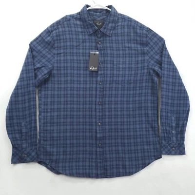 Rails Shirt Mens Large Blue Navy Plaid Connor Linen Blend Button Down Casual - Image 1 of 4