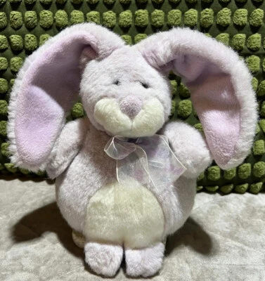 RUSS BERRIE BUNNY RABBIT TEDDY BEAR SOFT TOY POM POM LILAC PURPLE MAUVE EASTER - Image 1 of 4