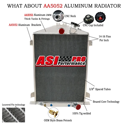 Radiador de 4 núcleos para Ford Modelo B 1932 BB High Boy Chevy Motor Altura de stock Foto 1 de 4