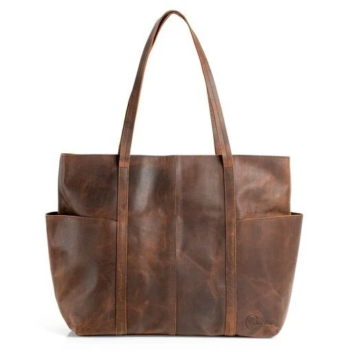 NUEVO Bolso de Mano Extra Grande con Bolsillos Laterales - Cuero Granulado Superior, Cuero Genuino Foto 1 de 4