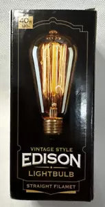 Bombilla estilo Edison vintage 40 vatios base E26 filamento recto - Imagen 1 de 3