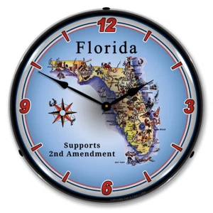 Florida Supports the 2nd Amendment, Lighted Backlit LED Clock Free Shipping - Picture 1 of 5