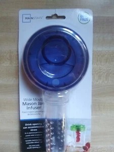 BPA FREE Mason Jar Infuser Lid, Wide Mouth,  with Opening for Straw,  Blue - Picture 1 of 3