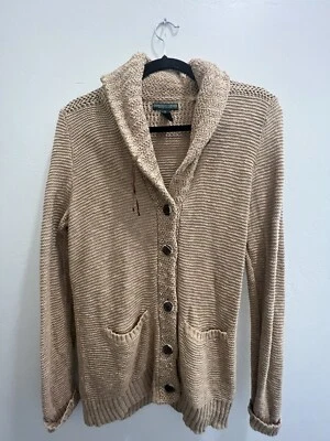 Suéter Deportivo Ralph Lauren Mujer Mediano Cable Tostado Marrón Cárdigan Botón Foto 1 de 4