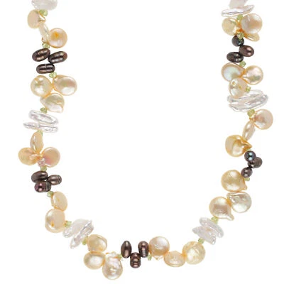 Damen Perlenkette mit Peridot und Süßwasser-Perlen 90 cm lang Endloss-Halskette - Bild 1 von 2