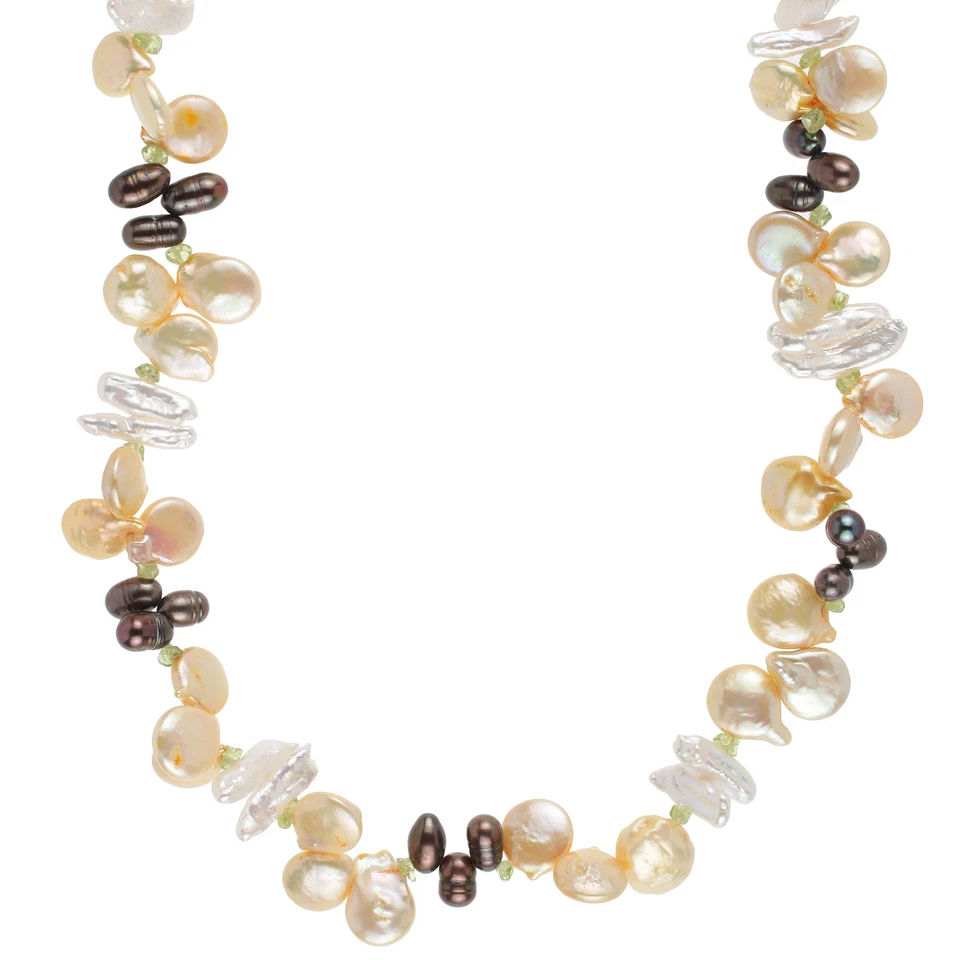 Damen Perlenkette mit Peridot und Süßwasser-Perlen 90 cm lang Endloss-Halskette - Bild 1 von 2