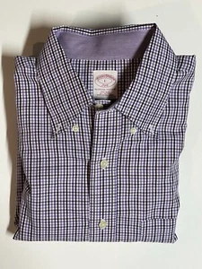 Brooks Brothers Men's Shirt Large 346 Long Sleeve Purple Plaid Button Up Cotton - Picture 1 of 8