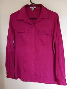 WD.NY Magenta Button Up Shirt Long Adjustable Sleeve Collard Women Size M - Picture 1 of 3