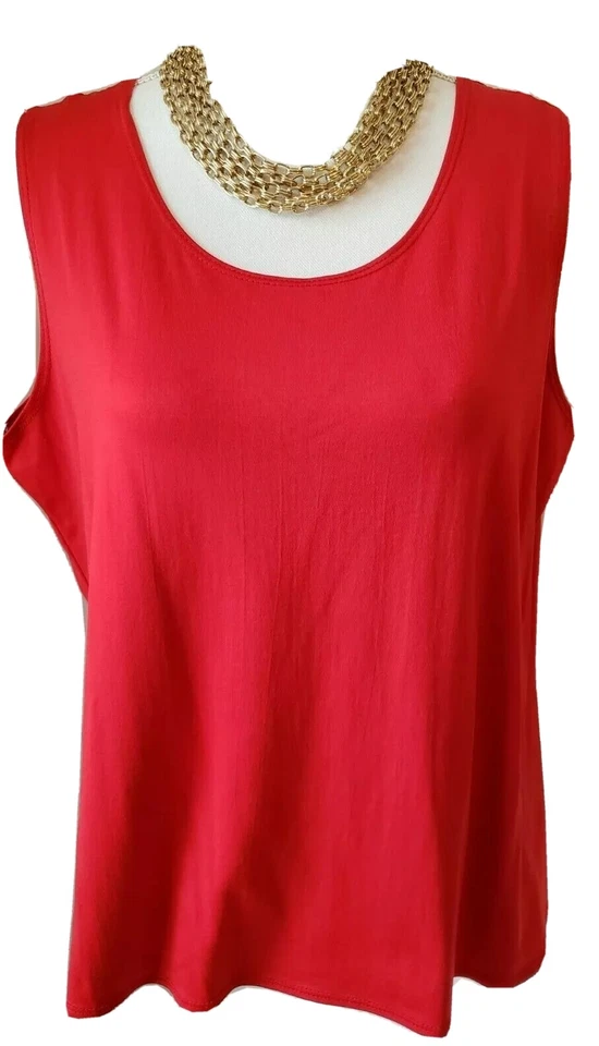 Elementz Womens Red Crew Neck Tank Top Stretch Knit  Cami Sleeveless Blouse XL - Image 1 of 4