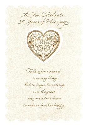 Happy Anniversary Golden 50 Fifty Years Heart Theme Hallmark Greeting Card Foto 1 de 3