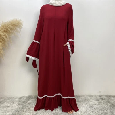 Vestido feminino Dubai renda abaya islâmico Turquia Kaftan roupão vestido de festa muçulmano P-2XL - Imagem 1 de 4