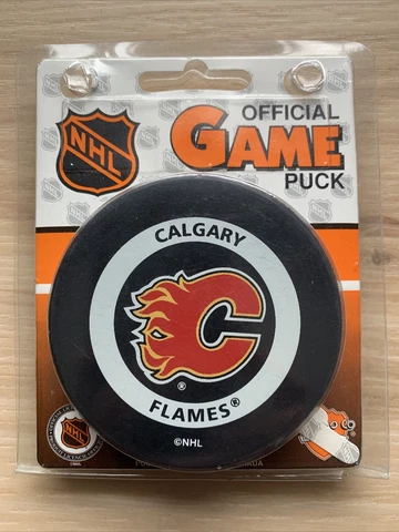 Calgary Flames NHL Official Game Hockey Puck Orange Ring Reverse Cover