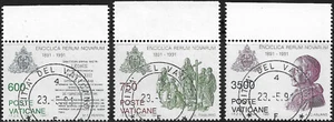 Vatican Stamp - Scott #882-884- Encyclical Rerum Novarum OG Used-1991 - Picture 1 of 1