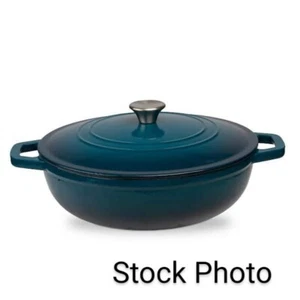 5 Qt. Durable Cast Iron Low Pot Dutch Oven in Blue Ombre - Picture 1 of 10