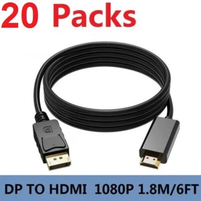 Lot 20 x 6ft/1.8m DisplayPort DP Male to HDMI Male Cable Adapter 1080P Wholesale - Image 1 of 4