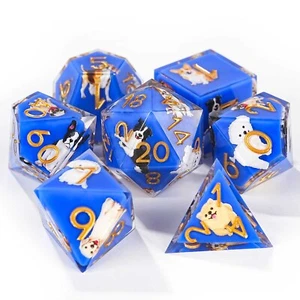 Resin DND Dice Set 7PCS Polyhedral Doggie Puppy for Dungeons & Dragons RPG Games - Picture 1 of 8