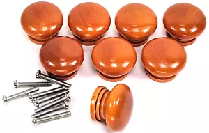 Round WOODEN CABINET KNOB 1.25 in CHERRY Finish Hardwood Pulls, 8 Pack - Picture 1 of 3
