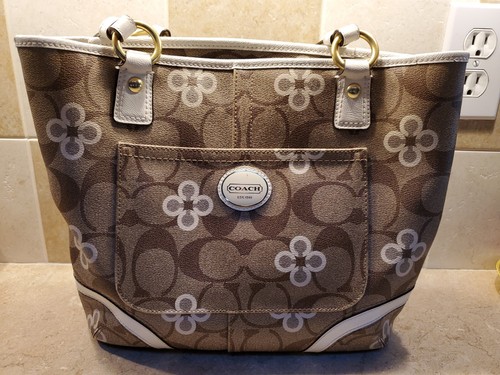 Borsa borsa COACH ~beige marrone con motivo ~ tela rivestita ~ vedi descrizione