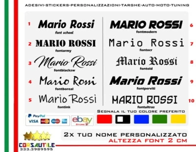 Nome e cognome adesivo personalizzato prespaziato PVC vinile senza fondo 2pz - Imagen 1 de 3
