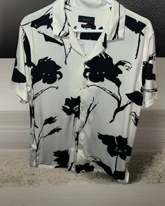 Porter & Ash Men’s Large  Kinetic Stretch Shirt Beige Black Floral Preppy READ - Picture 1 of 16