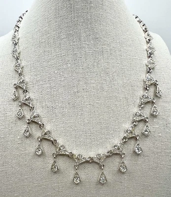 Napier Rhinestone Necklace Teardrop Choker Silver Tone 17” Stunning - Image 1 of 4
