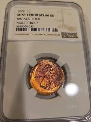 1999 Lincoln Memorial ERROR.  BROADSTUCK / MULTISTUCK. MS 66 RD  NGC - Image 1 of 2