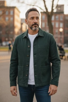 J.CREW Wallace & Barnes Canvas Chore Jacket Forest Green Button Down Men's M - Image 1 of 4