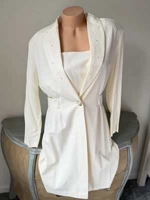 Nuevo Vestido Vintage Años 80 Dani Max Lois Snyder Talla 16 XL L $98 Perla Crema Carrera Foto 1 de 4