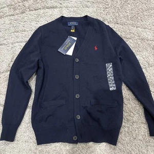 **Ralph Lauren Boys Cardigan Medium 10/12 Long Sleeve Blue 100% Cotton - New** - Picture 1 of 6