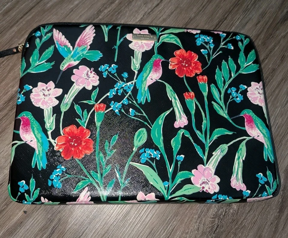 Kate Spade New York Laptop Sleeve Case Jardin Black Floral 13 Inch Hummingbird - Image 1 of 4